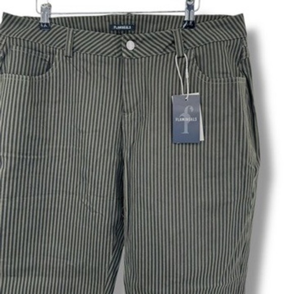 Flamingals Women's Striped Pants 2XL Green Cotton Spandex Casual Trousers - Picture 4 of 8